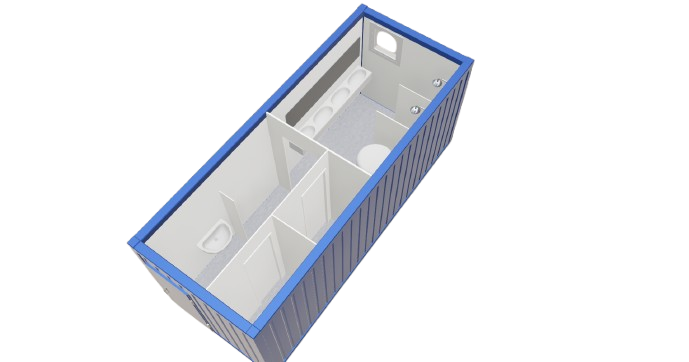Sanitärcontainer, 6 m; h = 2,8 m, 2 Türen, Damen, RAL 5010