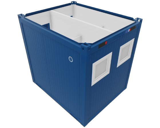 WC-Container, 3 m; h = 2,8 m, 1 x Damen / 1 x Herren, blau RAL 5010