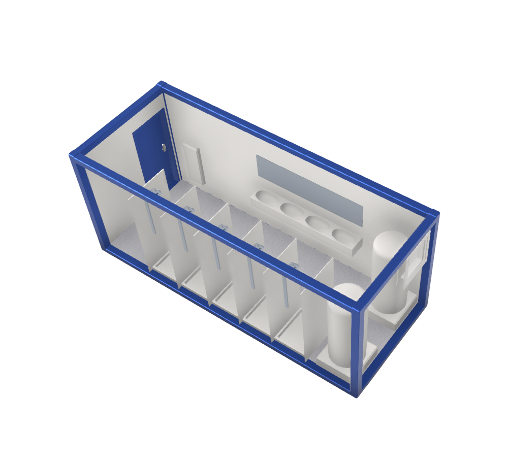 Duschcontainer, 6 m; h = 2,8 m, blau RAL 5010