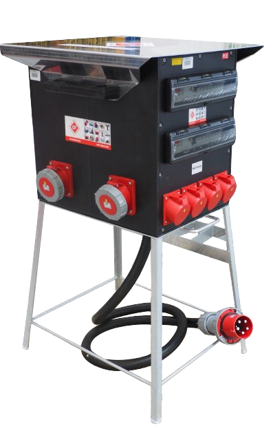 Bodenvert. 400V L+N+HS 125A/2xCEE5x63A, 4xCEE5x32A, 1xCEE5x16A, 4x230V SSD FI-B