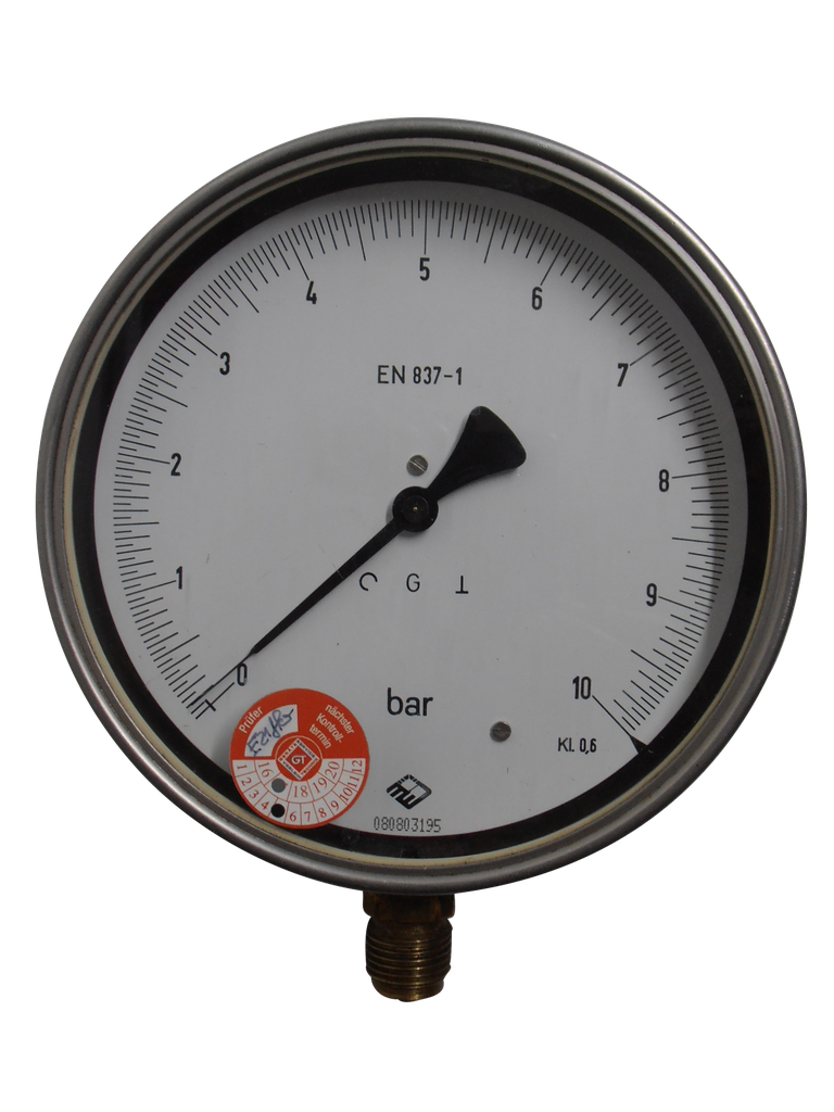 Feinmess-Manometer, 0 bis 10 bar, G 1/2" Messing, Kl. 0,6