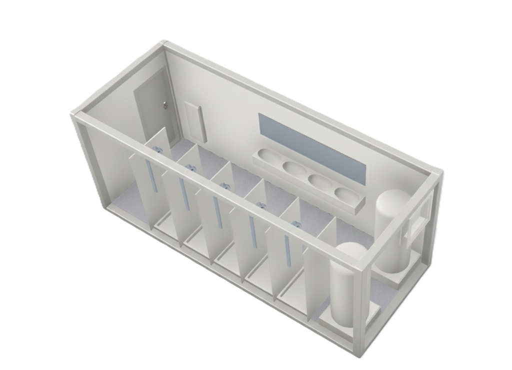 Duschcontainer, 6 m; h = 2,8 m, weiß RAL 9002