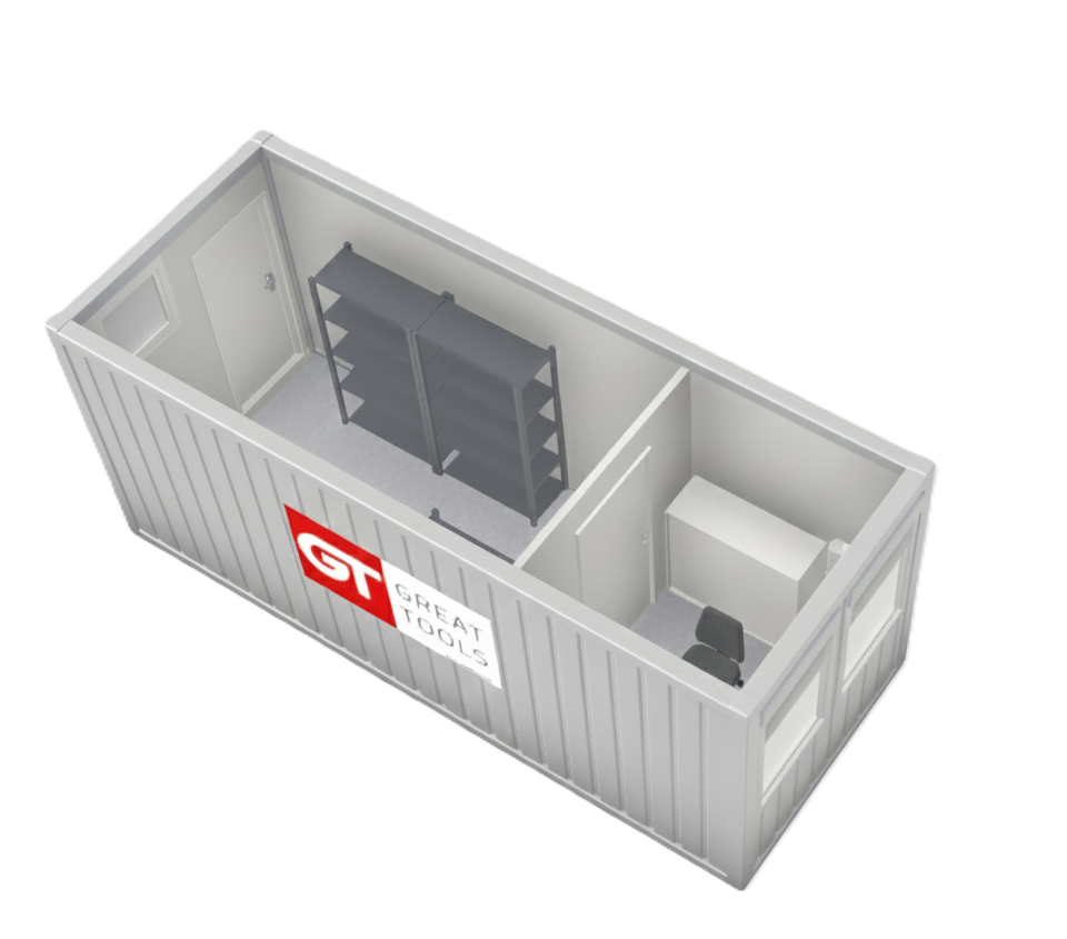 Büro- und Werkstattcontainer, 6 m; h = 2,8 m, weiß RAL 9002