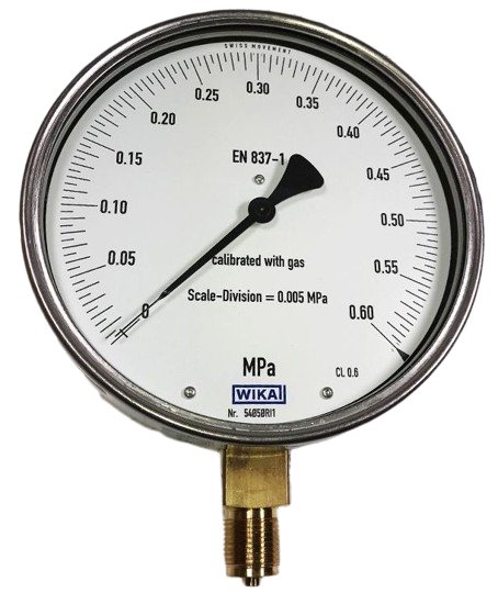 Feinmess-Manometer, 0 bis 0,6 bar, G 1/2" Messing, Kl. 0,6