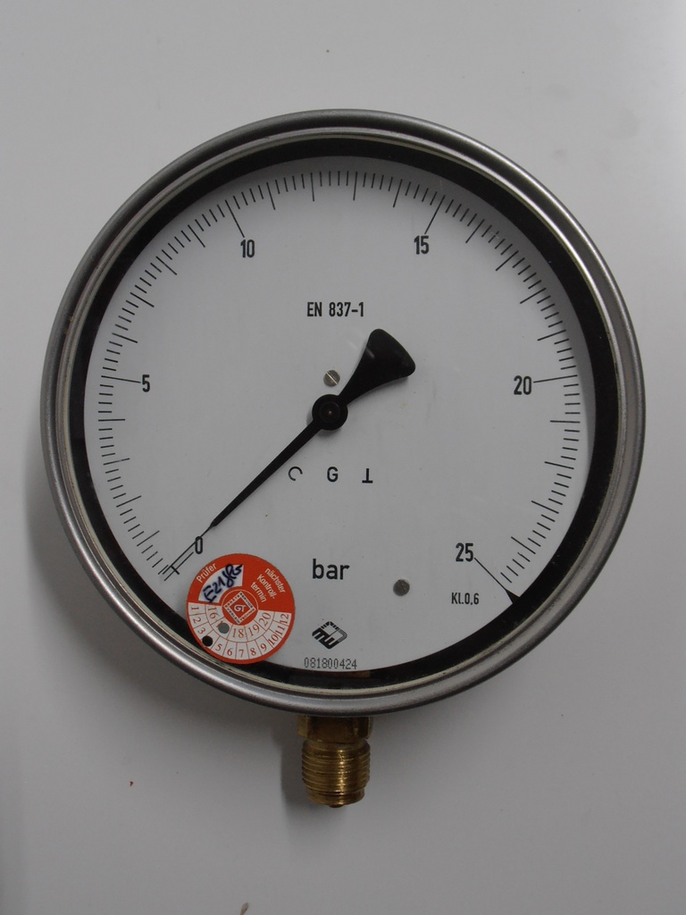 Feinmess-Manometer, 0 bis 25 bar, G 1/2" Messing, Kl. 0,6