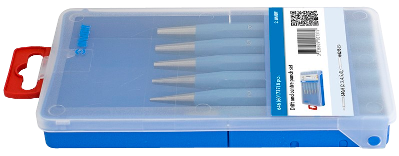 Durchschlag-Satz, 2 bis 6 mm / 6-teilig, mit Körner, in Kunststoffkassette