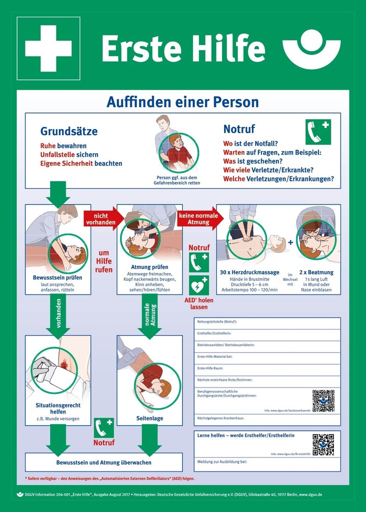 Schild PVC "Anleitung zur Ersten Hilfe"