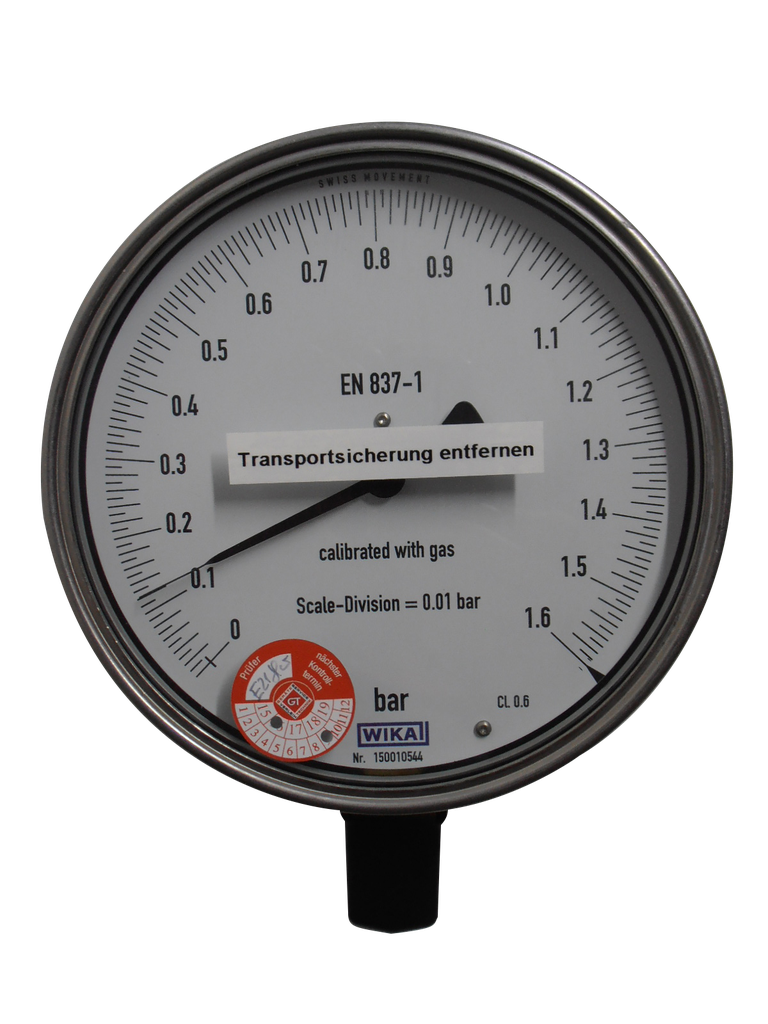 Feinmess-Manometer, 0 bis 1,6 bar, G 1/2" Messing, Kl. 0,6