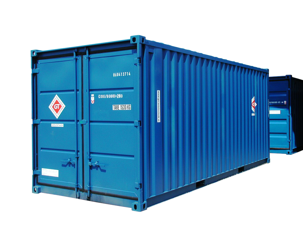 Magazincontainer, 6 m; h = 2,6 m, mit Elektroeinbauten, blau RAL 5010