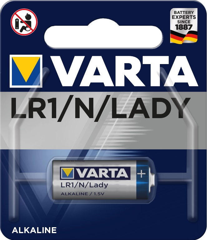 Primärknopf-Batterie; 1,5 V; Alkali-Mangan; Varta LR1/N/Lady (4001)
