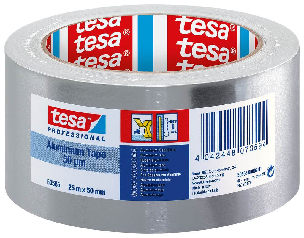 Aluminiumklebeband; 50 µm; 50 mm x 25 m; bis + 160°C; Tesa 50565