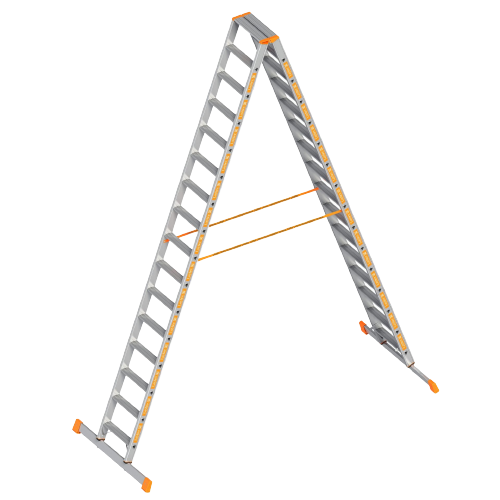 Stufen-Stehleiter, Alu, 4,00 m / 2 x 16 Stufen, Layher