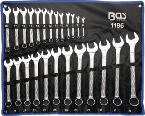 Ringmaulschlüssel-Satz, SW 6 - 32 mm, 25-teilig, verchromt, in Rolltasche, BGS