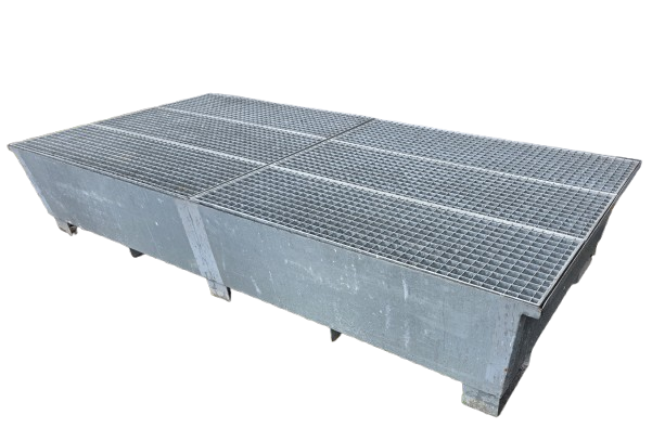 Auffangwanne 2670x1310x490mm, verzinkt, unterfahrbar, mit Gitterrost