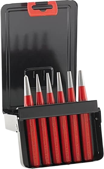 Durchschlag-Satz, 2 bis 6 mm / 6-teilig, mit Körner, in Stahlblechkassette