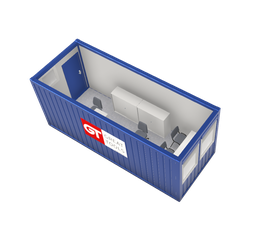 [301010/0001] Büro- / Mannschaftscontainer, 6 m; h = 2,6 m, blau RAL 5010