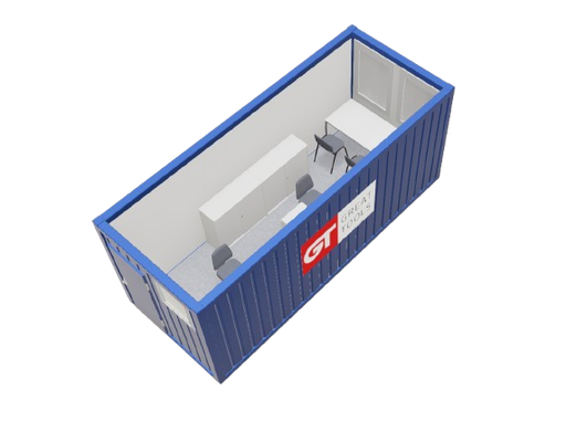 [301011/0009] Büro- / Mannschaftscontainer, 6m; h = 2,8 m, blau RAL 5010
