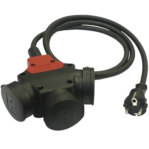 [341119/0002] Verteiler (Vollgummi) 230 V, 3-fach Schuko, mit Klappdeckel, 5 m