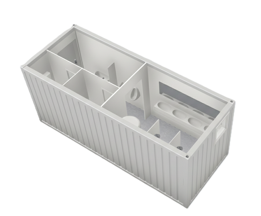[301110/0005] Sanitärcontainer, 6 m; h = 2,8 m, weiß RAL 9002