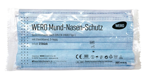 [101110/0040] Mund-Nasen-Schutz nach DIN EN 14683 Typ 1, 2 Stk