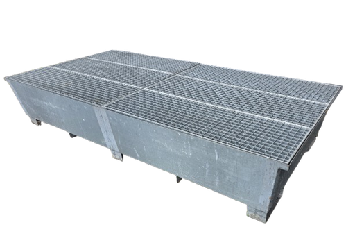 [371113/0010] Auffangwanne 2670x1310x490mm, verzinkt, unterfahrbar, mit Gitterrost