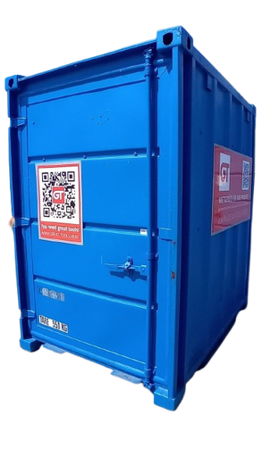[301211/0003] Magazincontainer, 2,25 m;b = 1,6 m; h = 2,42 m, mit Regal, blau RAL 5010